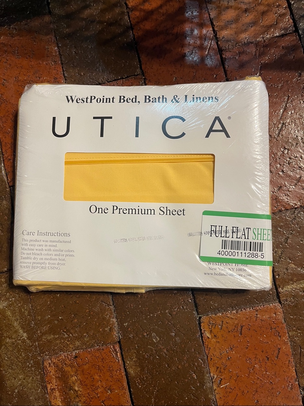 UTRCA WestPoint Bed, Bath & Linens full flat sheet yellow. New in package. 3243.